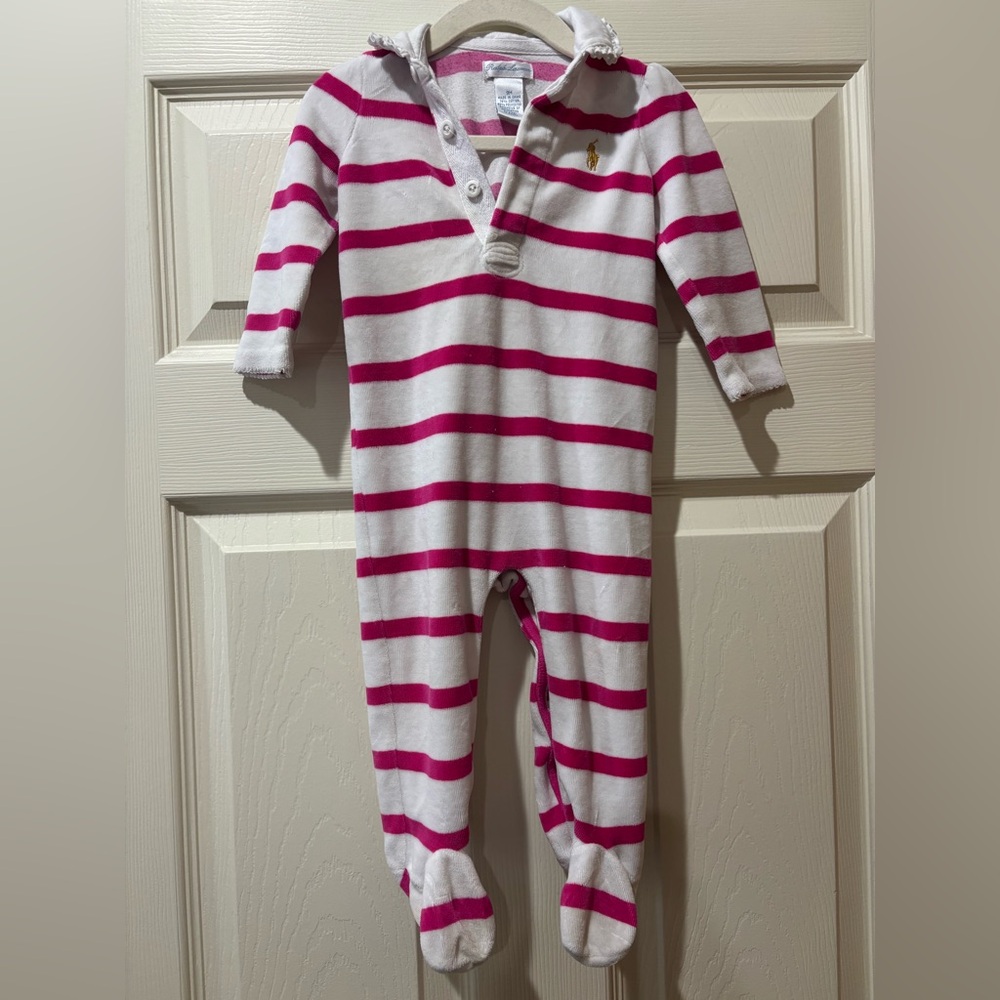 Ralph Lauren Pink and White Striped Footie